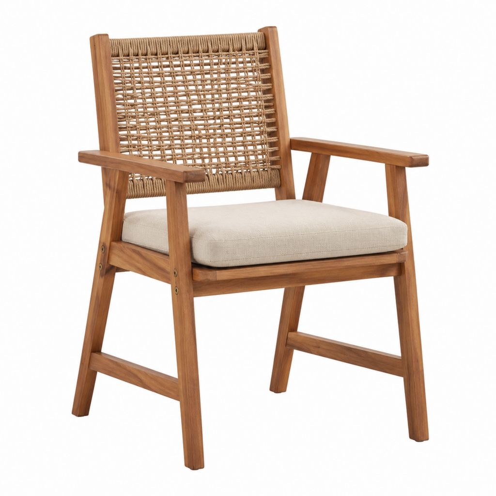 Gartenstuhl mit Armlehnen Naturbraun Beige Akazienholz PE-Geflecht 60 x 65 x 90 cm