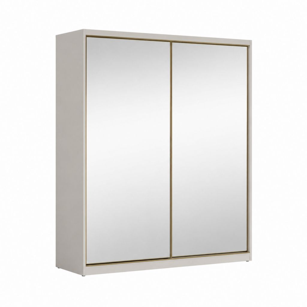 Kleiderschrank Schwebetürenschrank mit Spiegel Weiß aus Spanplatte rechteckig 120 x 60 x 200 cm