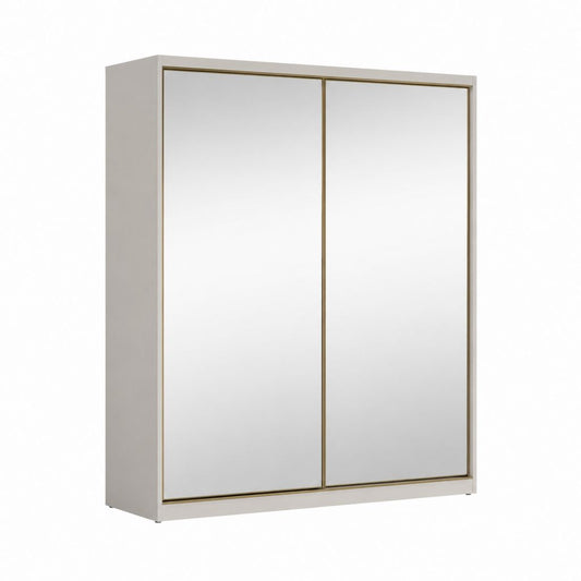 Kleiderschrank Schwebetürenschrank mit Spiegel Weiß aus Spanplatte rechteckig 120 x 60 x 200 cm