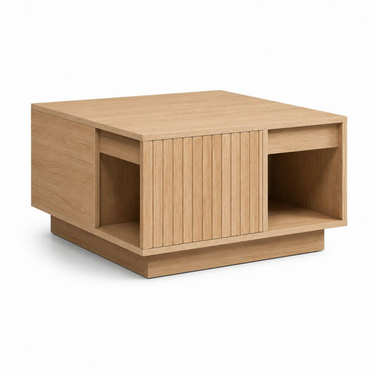 Couchtisch mit Stauraum Eiche natur MDF mit Eichenfurnier quadratisch 80 x 80 x 45 cm