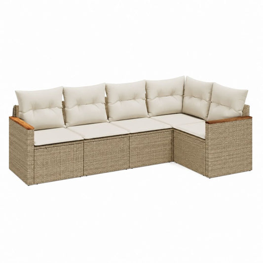 Garten Ecksofa 5-Sitzer L-Form Naturbraun Beige PE-Rattan 260 x 190 x 78 cm