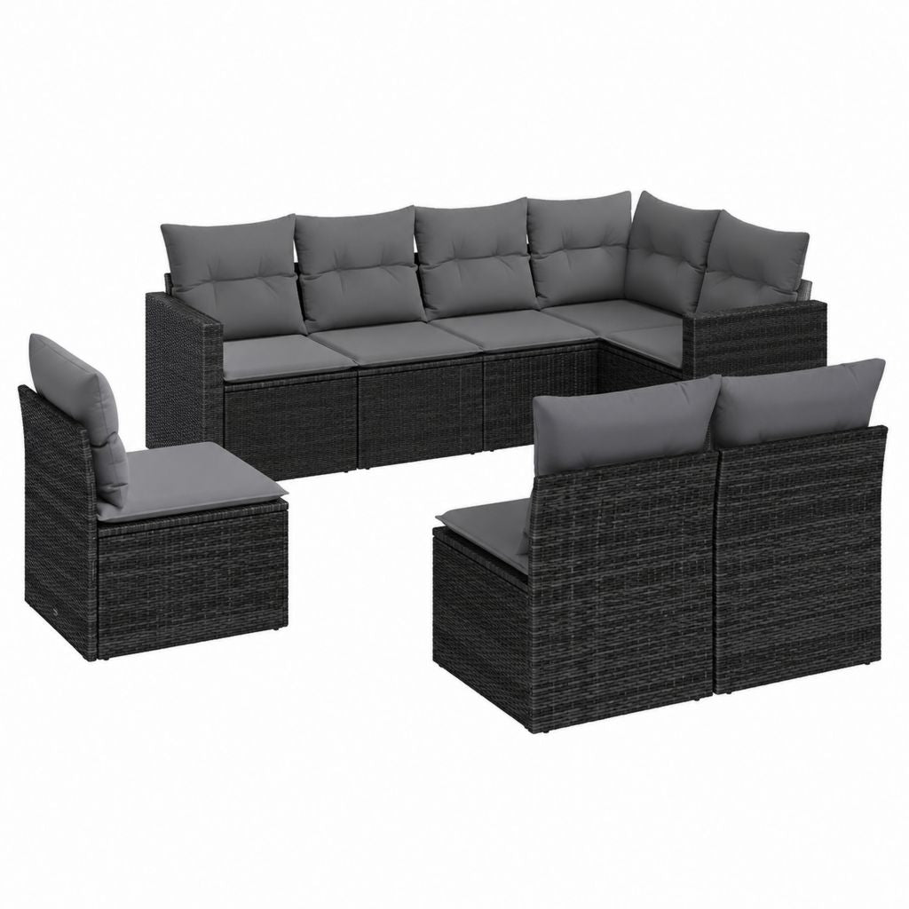 7-teiliges Gartenlounge-Set Schwarz Anthrazit aus PE-Rattan mit Polyesterpolstern 280 x 210 x 60 cm