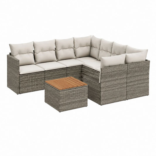 Gartenlounge Ecksofa Set Grau Beige PE-Rattan Akazienholz 250 x 190 x 65 cm