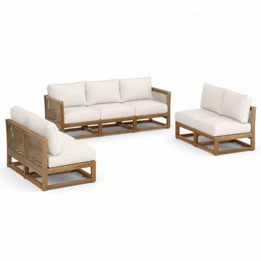 Gartenlounge-Set 3-teilig Natur Weiß aus massivem Akazienholz mit Polyesterkissen 3-Sitzer 198 x 78 x 75 cm