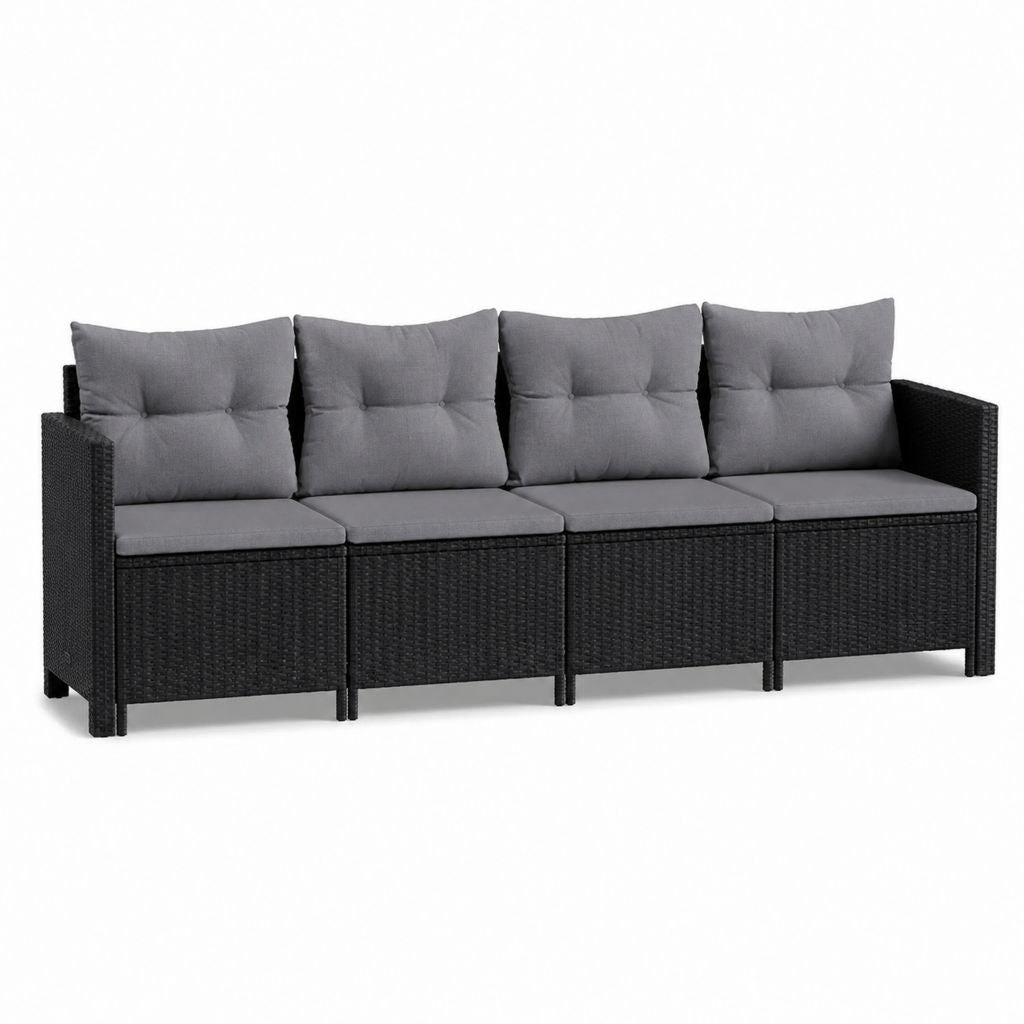 4-Sitzer Gartensofa Set Schwarz Anthrazit aus PE-Rattan mit Polyesterkissen 280 x 70 x 63 cm