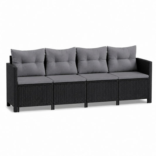 4-Sitzer Gartensofa Set Schwarz Anthrazit aus PE-Rattan mit Polyesterkissen 280 x 70 x 63 cm