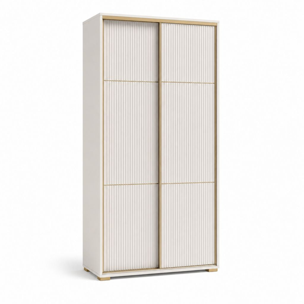 Kleiderschrank mit 2 Schiebetüren Weiß Gold Spanplatte MDF 120 x 60 x 200 cm