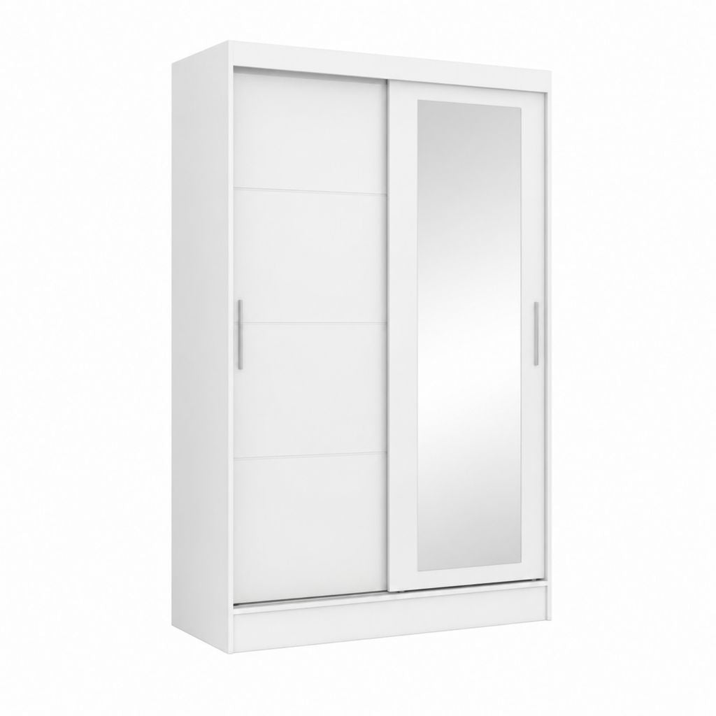 Schwebetürenschrank Weiß mit Spiegel Spanplatte 120 x 60 x 200 cm