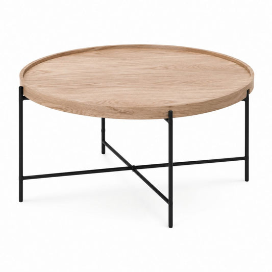 Runder Couchtisch Natur Eichenfurnier Stahl Ø80 cm Höhe 42 cm