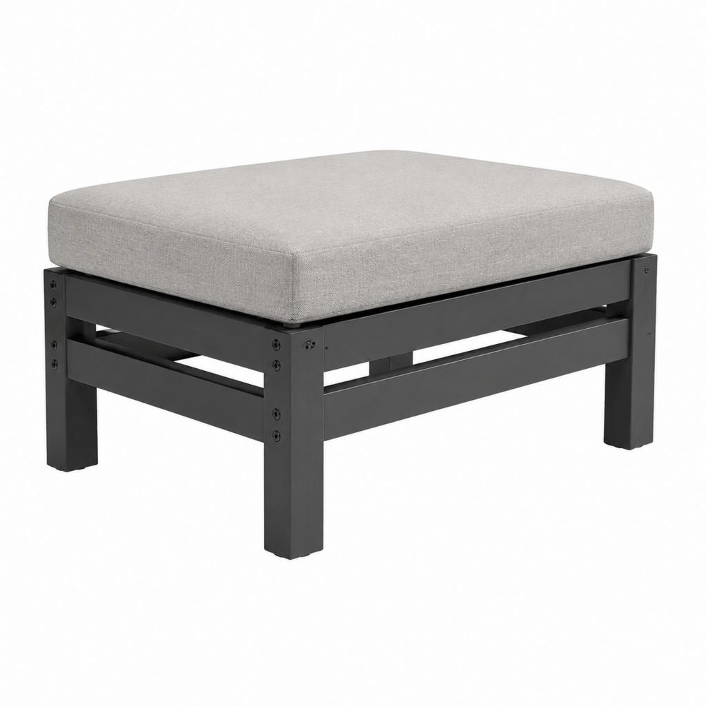 Gartenhocker mit Kissen grau schwarz Aluminium rechteckig 70 x 70 x 39 cm