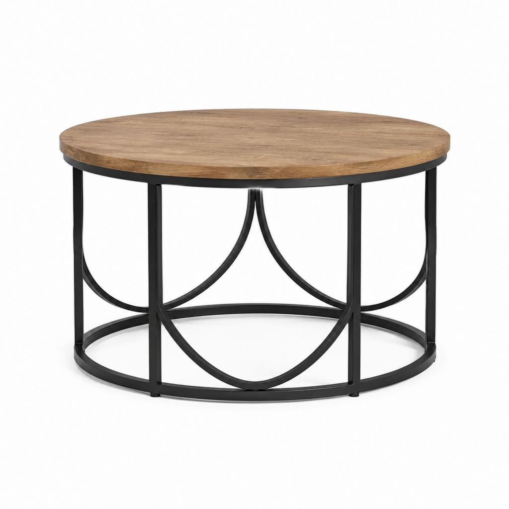 Runder Couchtisch Naturholz Stahl Schwarz Ø 80 cm Höhe 45 cm