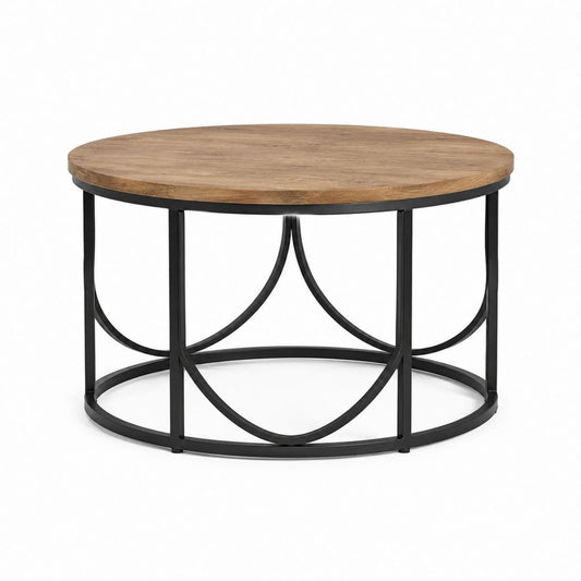Runder Couchtisch Naturholz Stahl Schwarz Ø 80 cm Höhe 45 cm