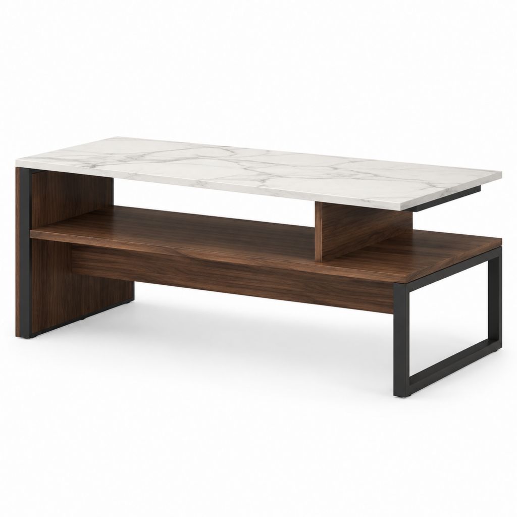 Couchtisch mit Ablage Weiß Walnuss Schwarz Sinterstein MDF Stahl rechteckig 120 x 60 x 45 cm