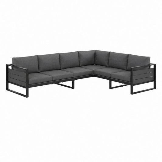Garten Ecksofa 5-Sitzer Anthrazit Stahl Polyester L-Form 240 x 240 x 65 cm