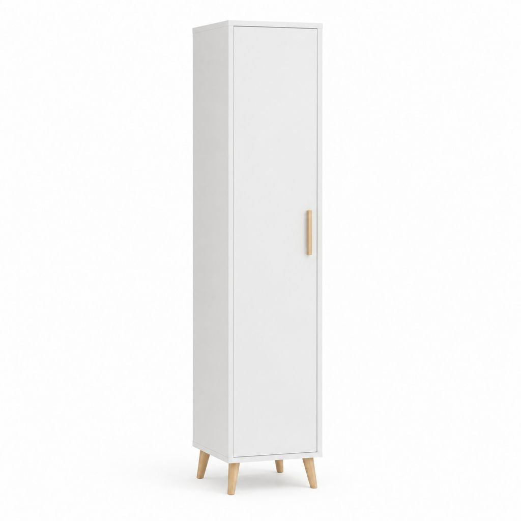 Kleiderschrank 1-türig Weiß MDF mit Kiefernholzfüßen 40 x 50 x 180 cm