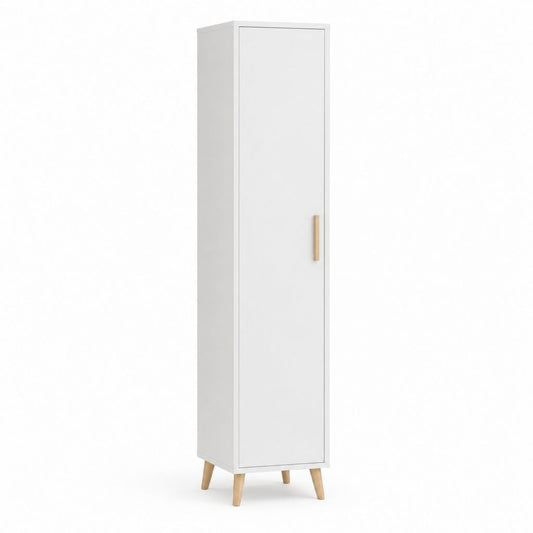 Kleiderschrank 1-türig Weiß MDF mit Kiefernholzfüßen 40 x 50 x 180 cm