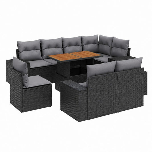 Garten-Loungeset 7-teilig Schwarz Poly-Rattan rechteckig mit Tisch 110 x 60 x 65 cm