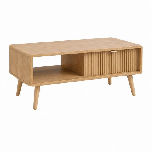 Couchtisch Eichefarben mit Schiebetür und offenem Fach 100 x 50 x 45 cm