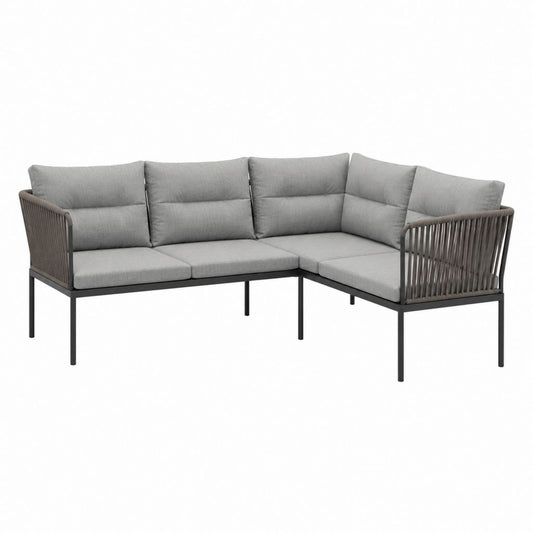 Garten Ecksofa 3-Sitzer Grau Aluminium Polypropylen 210 x 210 x 75 cm